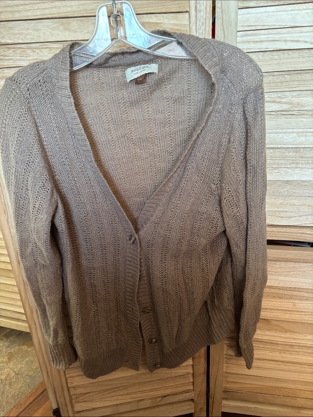 Sonoma Taupe Brown V‑Neck Button Cardigan Large
